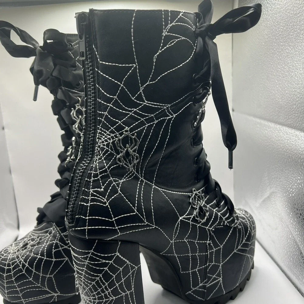 Dolls Kill Black Spiderweb Platform Lace-Up Boots